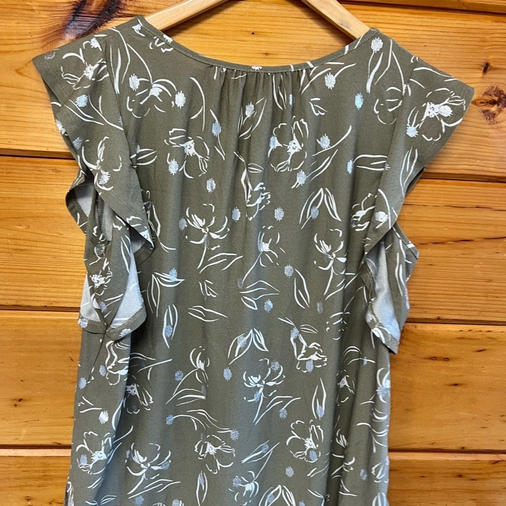 Como Blu XL Shiny Silver Green Womens Short Flutter Sleeve Blouse Tie Front - Picture 4 of 4